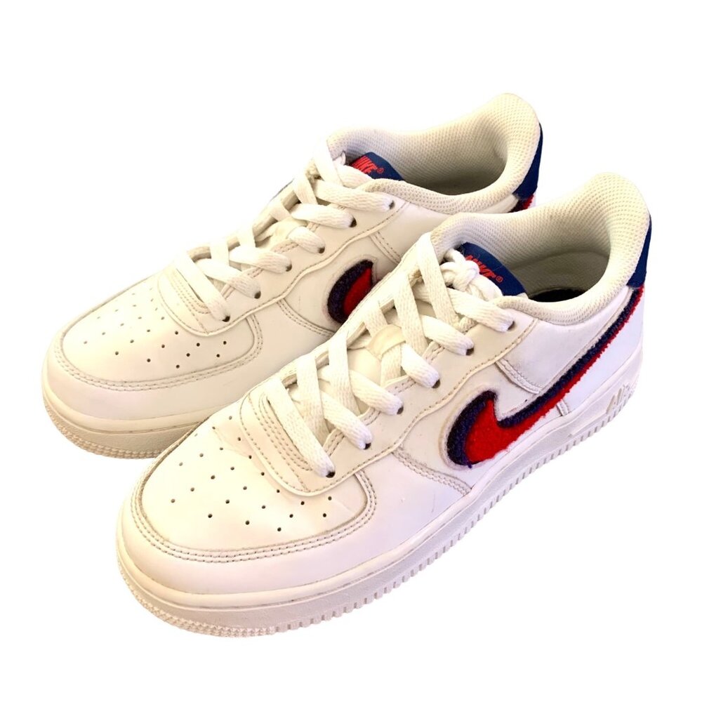 Nike Air Force 1 3D Chenille Swoosh Low Top Sneakers White Red 5.5Y Y2K Classic